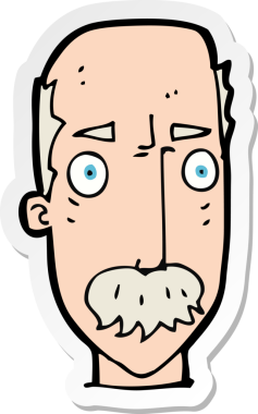 Çizgi film çıkartması. Bir insan tarafından çizilmiş yaşlı bir adam.