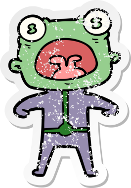 Bir insan tarafından çizilmiş garip bir uzaylı bağırışının sıkıntılı çıkartması.