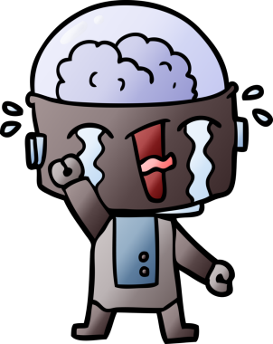 Bir insan tarafından çizilmiş ağlayan robot çizgi film.