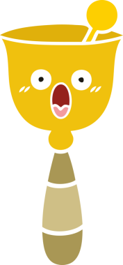 Bir insan tarafından çizilmiş okul çanının düz renkli retro karikatürü