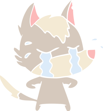 Bir insan tarafından çizilmiş düz renkli ağlayan kurt resmi.