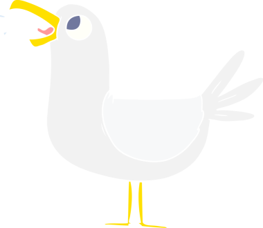 Bir insan tarafından çizilmiş düz renk çizgi film martısı