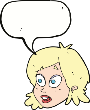 Bir insan tarafından çizilmiş konuşma baloncuğu ile şaşırmış kadın yüzü.