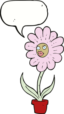 Bir insan tarafından çizilmiş konuşma baloncuklu karikatür çiçeği