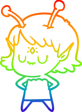 Gökkuşağı gradyan çizgisi bir insan tarafından çizilmiş uzaylı bir kızın çizimi