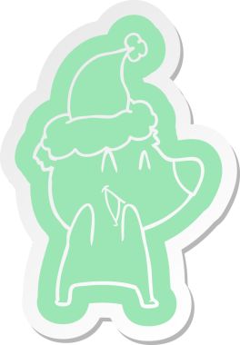 Gülen kutup ayısı garip çizgi film çıkartması Noel Baba şapkası giyen bir insan tarafından çizilmiş.