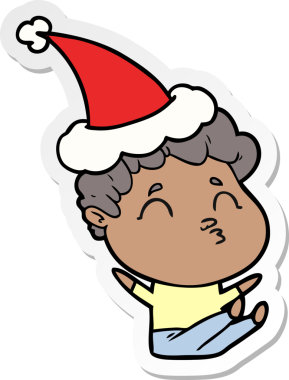 Bir insan tarafından çizilmiş Noel Baba şapkası giymiş somurtkan bir adamın el yazısı.