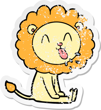 Bir insan tarafından çizilmiş mutlu çizgi film aslanının sıkıntılı çıkartması.