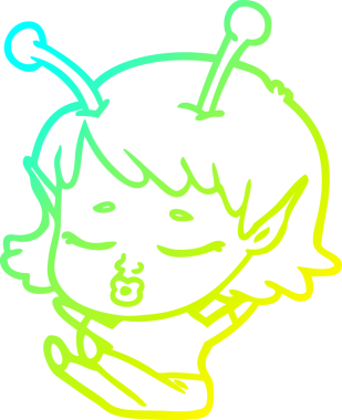 Bir insan tarafından çizilmiş, soğuk gradyan bir uzaylı kız çizgi filmi