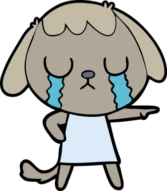 Bir insan tarafından çizilmiş şirin bir çizgi film köpeği ağlıyor.