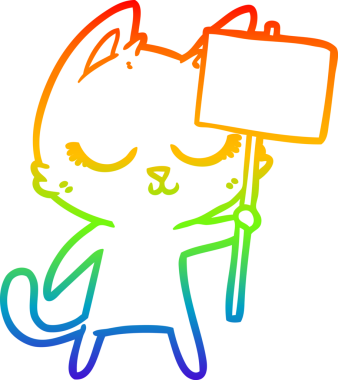 Gökkuşağı gradyan çizgisi bir insan tarafından çizilmiş, sakin bir çizgi film kedisinin çizimi