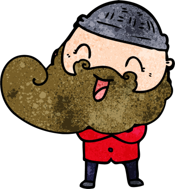 Bir insan tarafından çizilmiş mutlu sakallı adam.