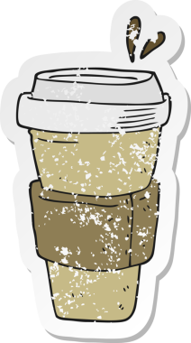 Bir insan tarafından çizilmiş karikatür kahve fincanının gerilimli yapıştırması.