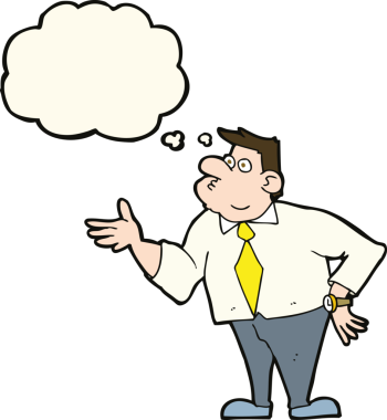 karikatür işadamı bir insan tarafından çizilen düşünce baloncuğuyla soru soruyor