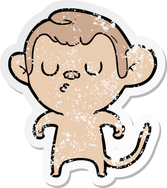 Bir insan tarafından çizilmiş karikatür maymununun sıkıntılı çıkartması