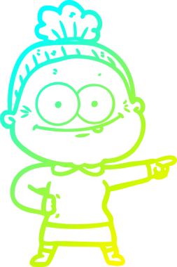 Bir insan tarafından çizilmiş, mutlu, yaşlı bir kadının çizimi.