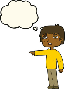 Çizgi filmci çocuk bir insan tarafından çizilmiş düşünce balonuyla işaret ediyor.