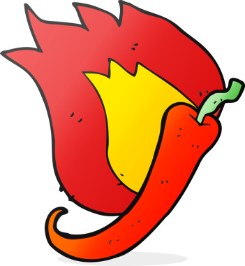 Bir insan tarafından çizilmiş ateşli kırmızı biber karikatürü.