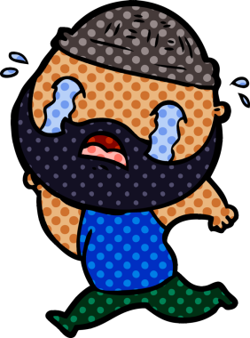 Çizgi film sakallı adam bir insan tarafından çizilmiş ağlıyor.