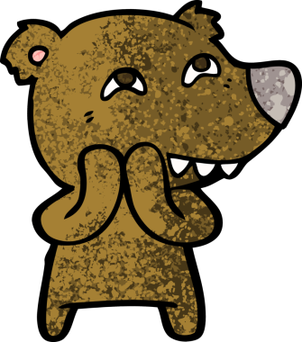 Bir insan tarafından çizilmiş dişleri gösteren çizgi film ayısı.