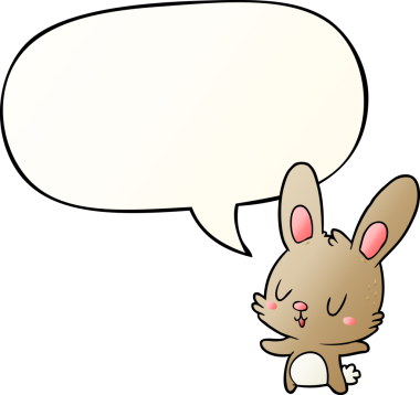 Bir insan tarafından çizilmiş, tatlı çizgi film tavşanı konuşma baloncuğu gibi.