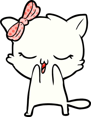 Bir insan tarafından çizilmiş kafasında yay olan çizgi film kedisi.