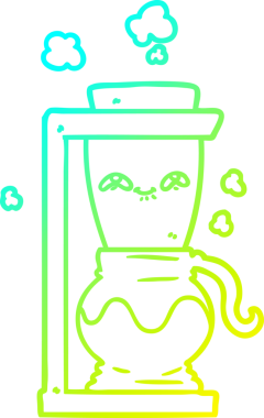 Bir insanın çizdiği mutlu çizgi film kahve demliğinin soğuk gradyan çizgisi.