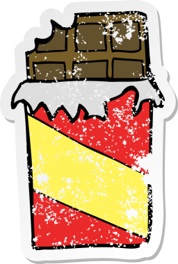 Bir insan tarafından çizilmiş karikatür çikolata etiketi.