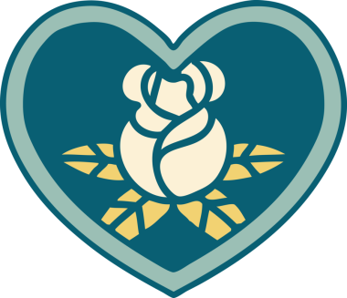 Bir insan tarafından çizilmiş kalp ve çiçeklerin ikonik dövme şekli