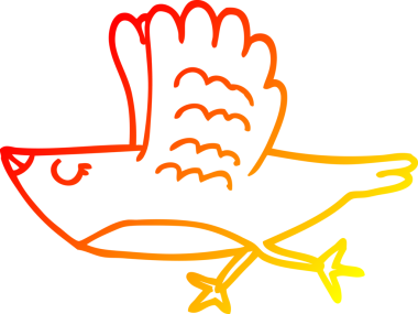 Bir insan tarafından çizilmiş çizgi film kuşunun sıcak gradyan çizimi