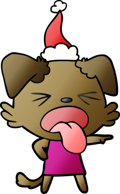 Bir insanın çizdiği Noel Baba şapkası takan tiksinmiş bir köpeğin el çizimi karikatürü.