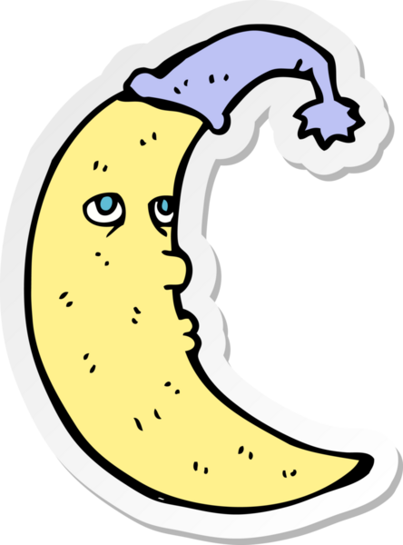 Bir insan tarafından çizilmiş uykulu bir ay çizgi filminin çıkartması.