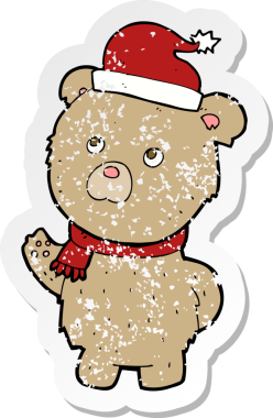 Bir insan tarafından çizilmiş bir karikatür Noel oyuncak ayısının gerilimli yapıştırması.