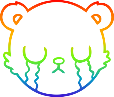 Gökkuşağı gradyan çizimi şirin oyuncak ayı suratlı bir insan tarafından çizilmiş.