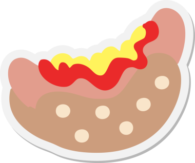 Bir insan tarafından çizilmiş ketçaplı ve hardallı sosisli sandviç.