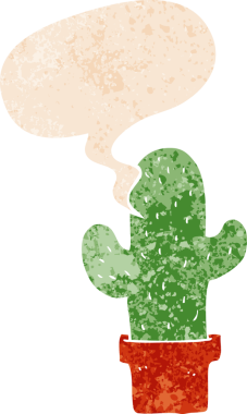 çizgi film kaktüsleri ve grunge içinde konuşma kabarcığı bir insan tarafından çizilmiş rahatsız edilmiş retro dokuma tarzı.