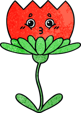 Bir insan tarafından çizilmiş bir çiçeğin retro grunge desen karikatürü