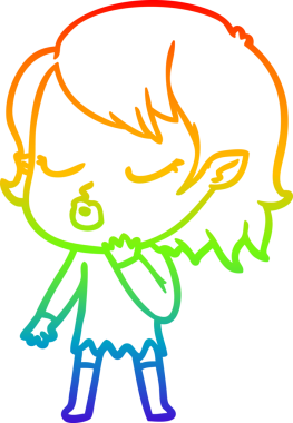 Gökkuşağı gradyan çizgisi. Bir insan tarafından çizilmiş şirin bir vampir kız çizgi filmi.