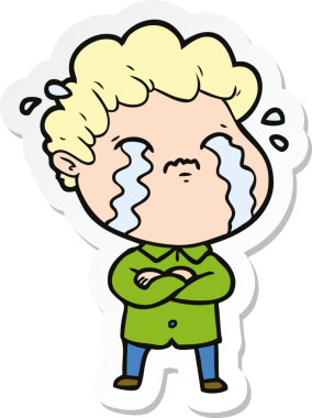 Bir insan tarafından çizilmiş, ağlayan bir çizgi film karakterinin çıkartması.