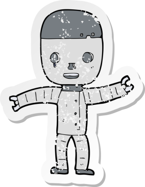 Bir insan tarafından çizilmiş karikatür robotunun gerilmiş yapıştırması.