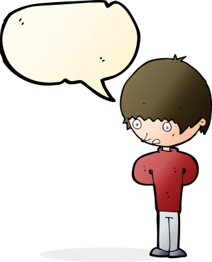 Bir insan tarafından çizilmiş konuşma balonu olan sinirli bir çocuk.