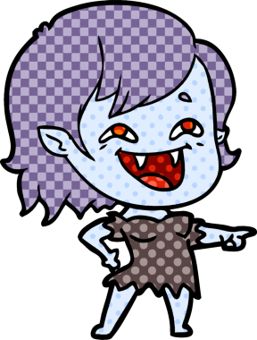 Bir insan tarafından çizilmiş gülen vampir kız çizgi filmi.