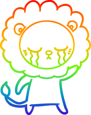 Gökkuşağı gradyan çizgisi bir insan tarafından çizilmiş ağlayan bir aslanın çizimi