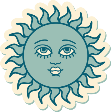 Bir insan tarafından çizilmiş geleneksel güneş stili dövme çıkartması.