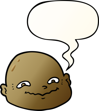 bir insan tarafından çizilmiş yumuşak eğimli konuşma baloncuklu kel bir adam.