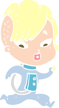 Düz renkli çizgi film bir insan tarafından çizilmiş kızı şaşırttı.