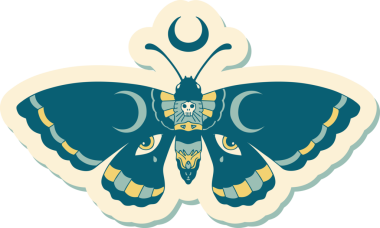 Bir insan tarafından çizilmiş geleneksel bir güve stili dövme çıkartması.