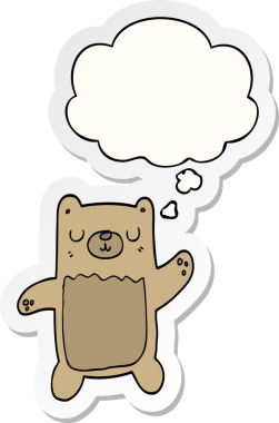 İnsan tarafından çizilmiş bir çıkartma olarak düşünce baloncuğu olan çizgi film ayısı.