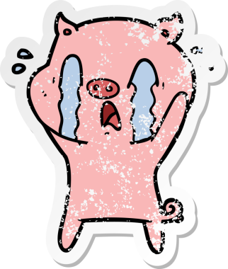 Bir insan tarafından çizilmiş ağlayan domuz çizgi filminin hüzünlü çıkartması.