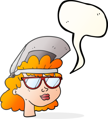 Bir insan tarafından çizilmiş kaynak maskeli ve gözlüklü serbest konuşma balonu karikatürü kadın.